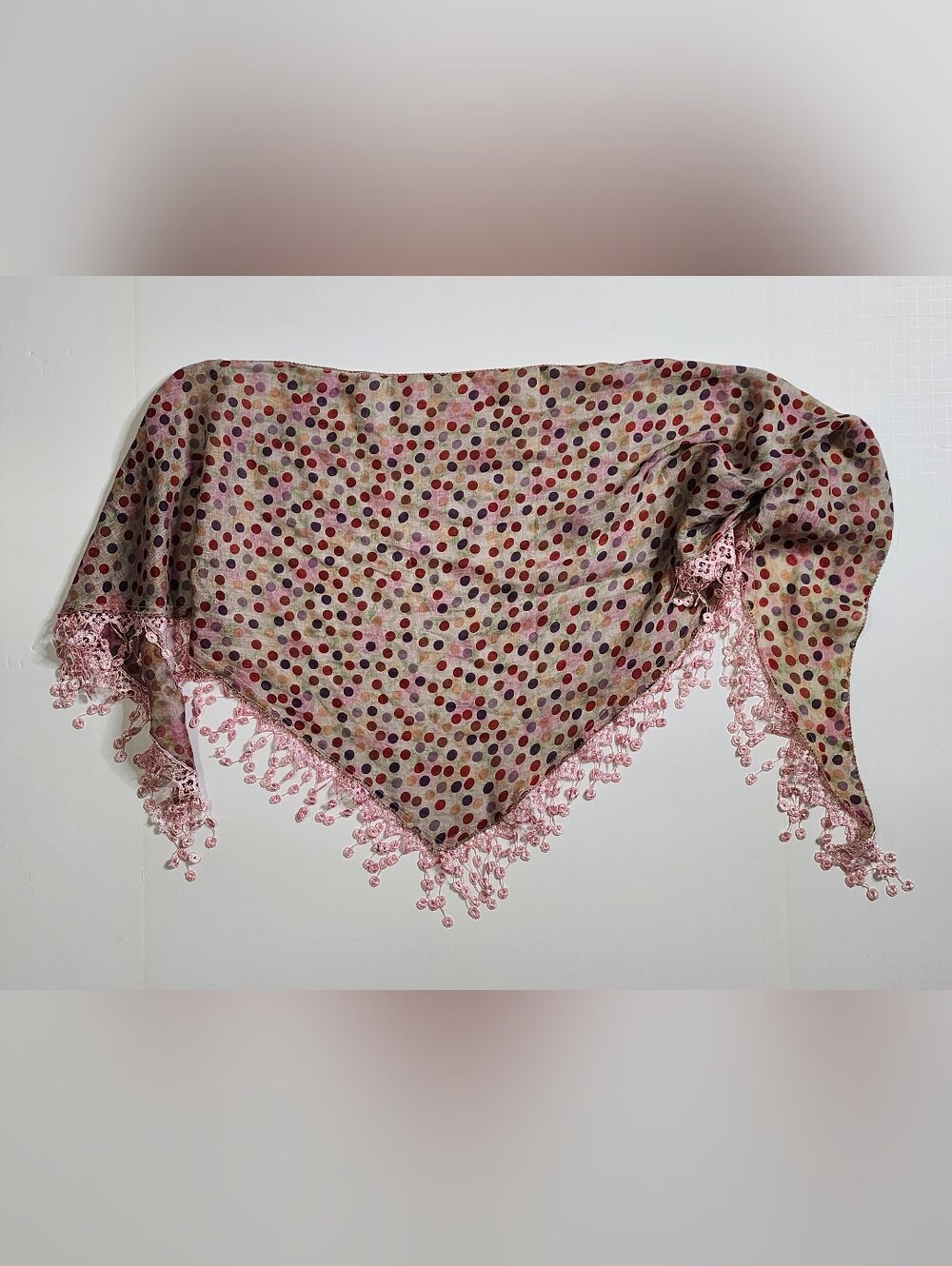 Colorful Poka Dot Pink Lace Hip Head Necl Scarf